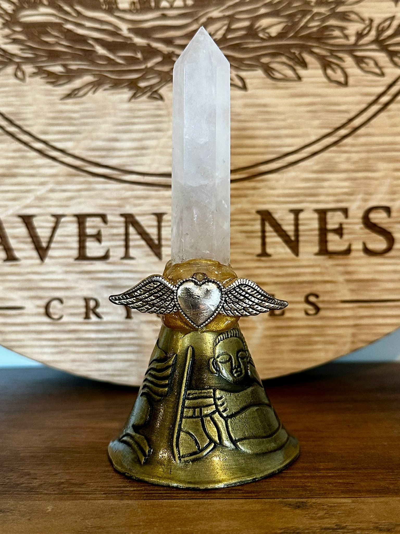 Handcrafted Clear Quartz Cherub Bell