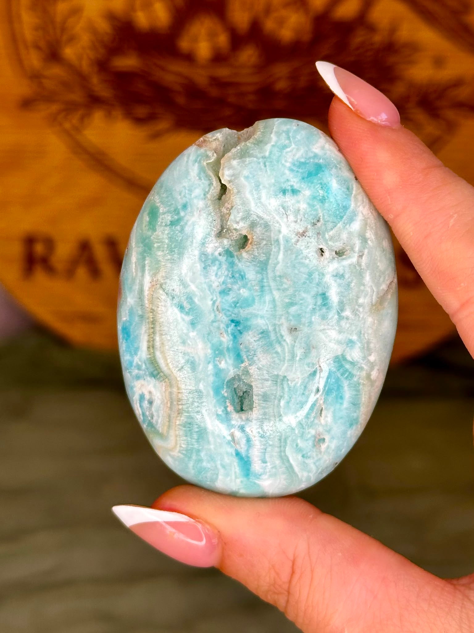 Blue Aragonite Palm Stone