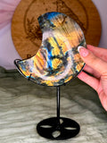 High Flash Labradorite Moon on Stand