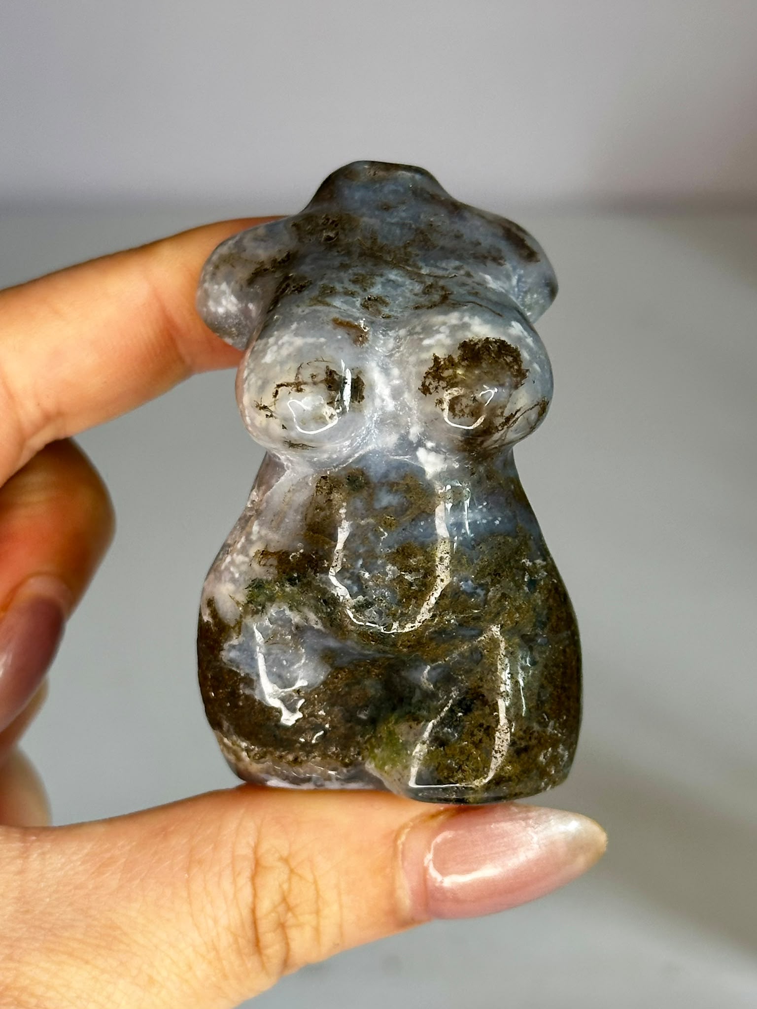Moss Agate Goddess Carving