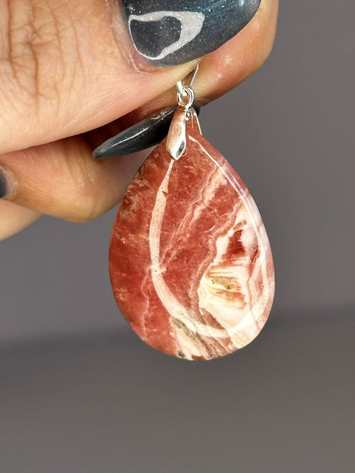 A Grade Rhodochrosite Pendant with 925 Sterling Silver Clasp