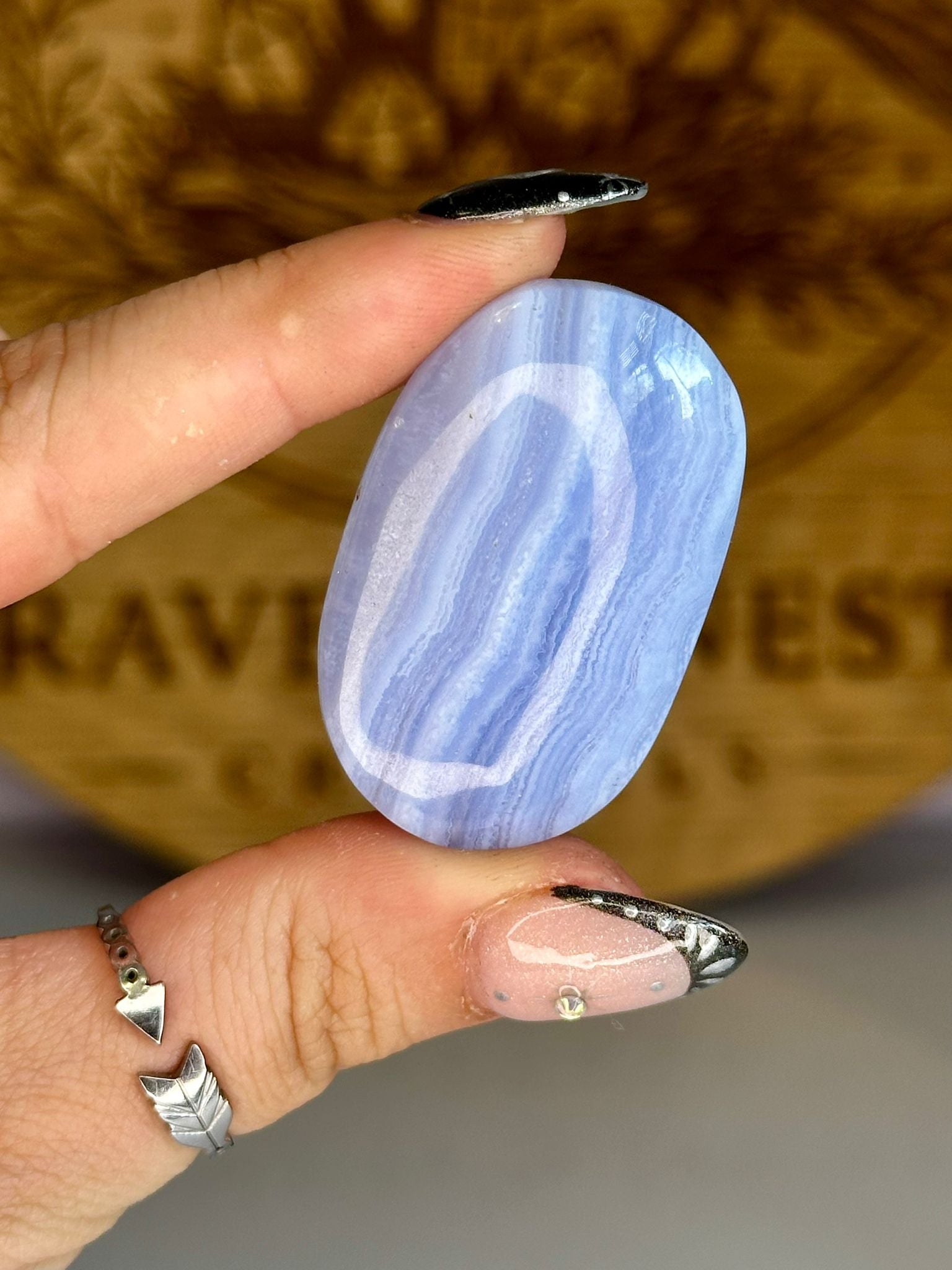 Blue Lace Agate Palm Stone