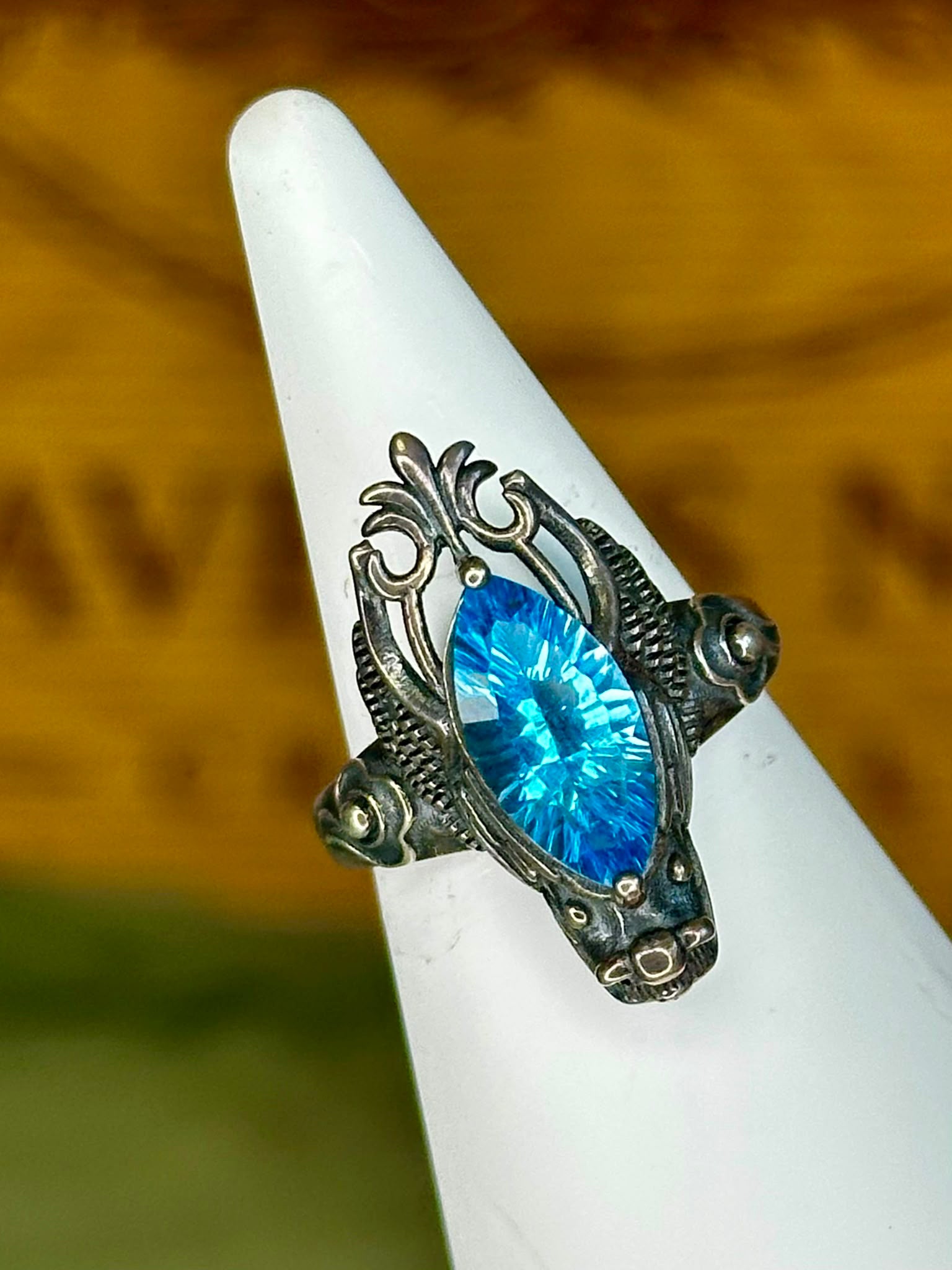 S925 Dragon Ring with Faceted Blue Topaz