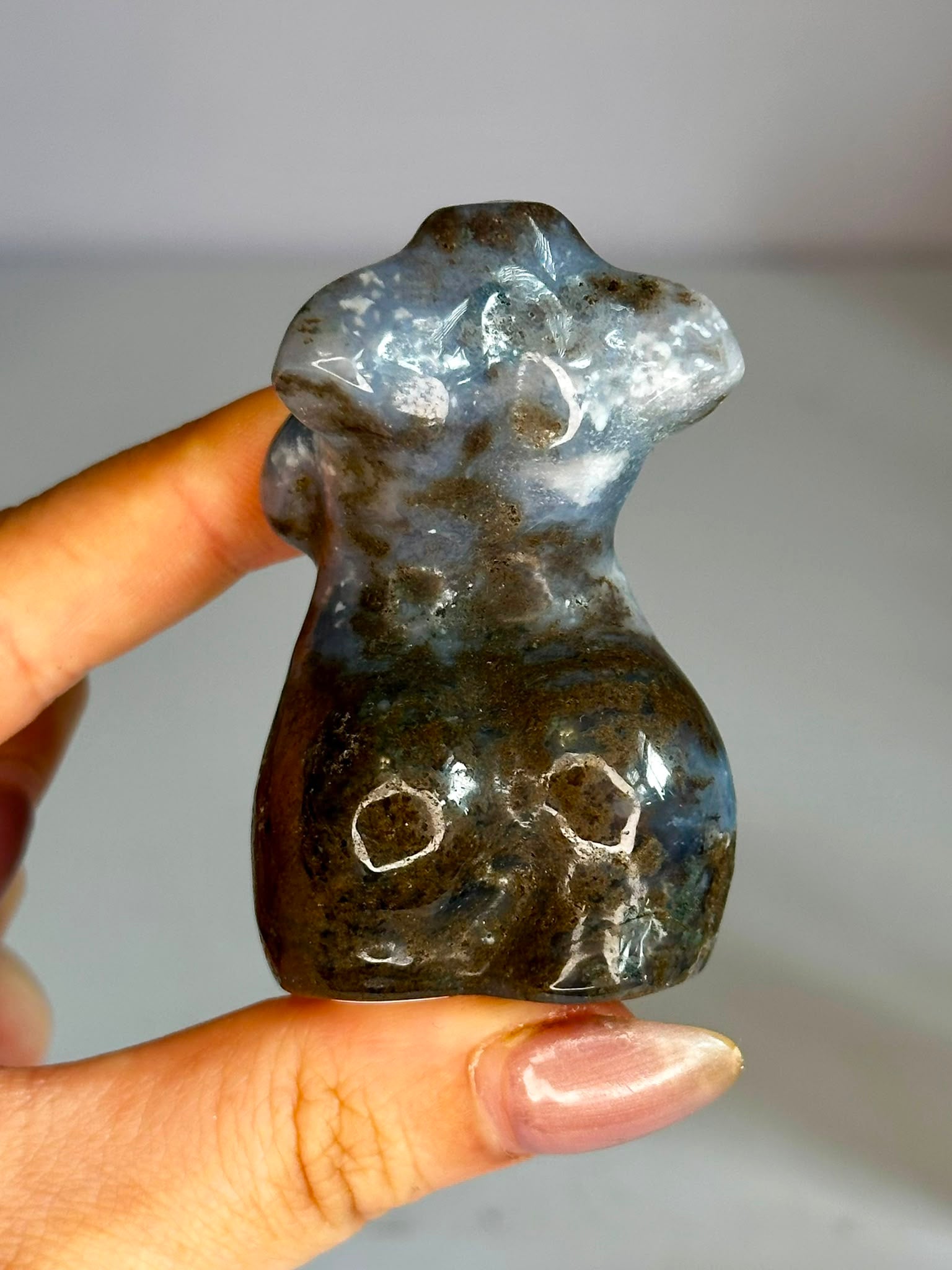 Moss Agate Goddess Carving