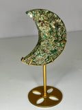 Green Cherry Blossom Agate Moon on Stand