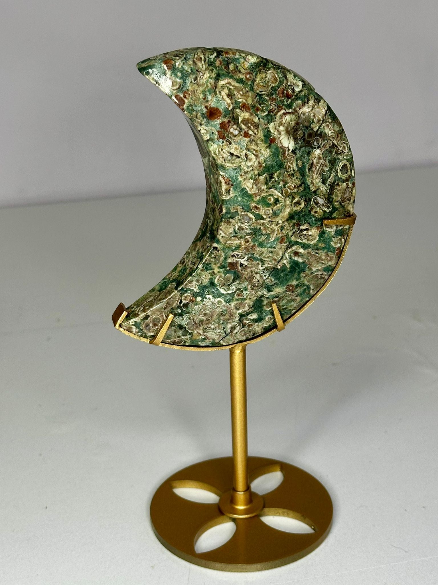 Green Cherry Blossom Agate Moon on Stand