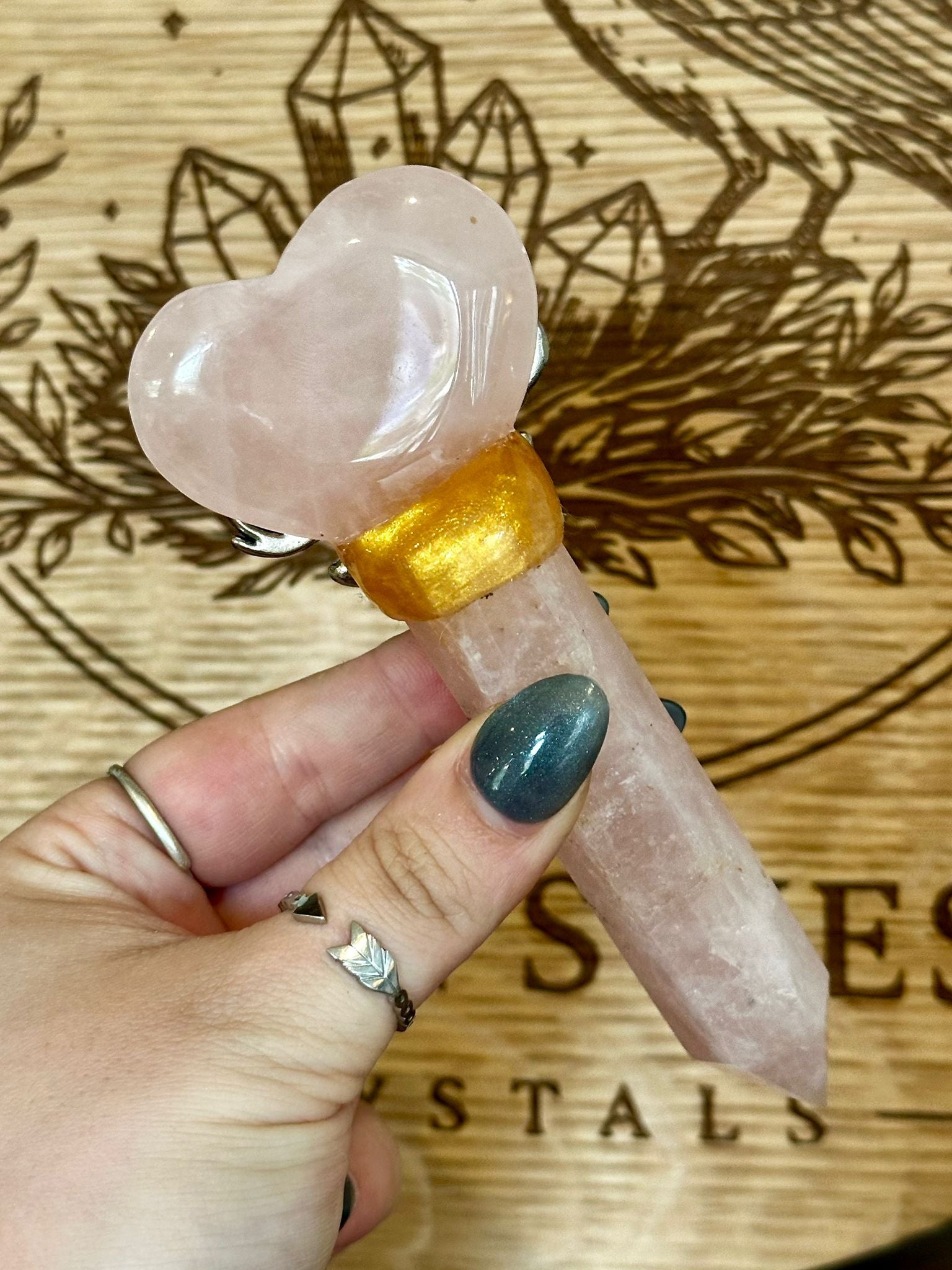 Handcrafted Rose Quartz Heart Wand