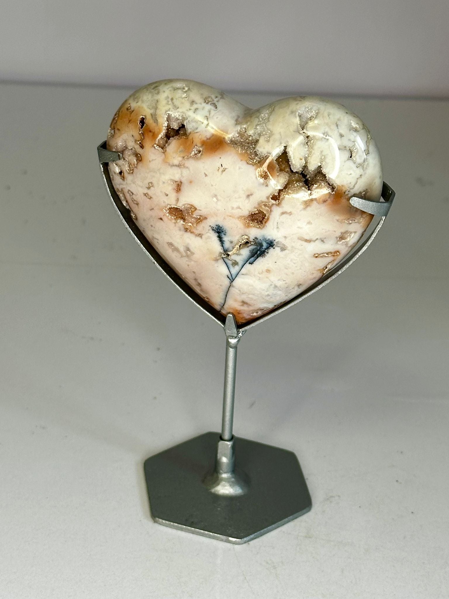 Pink Carnelian Heart on Custom Display Stand