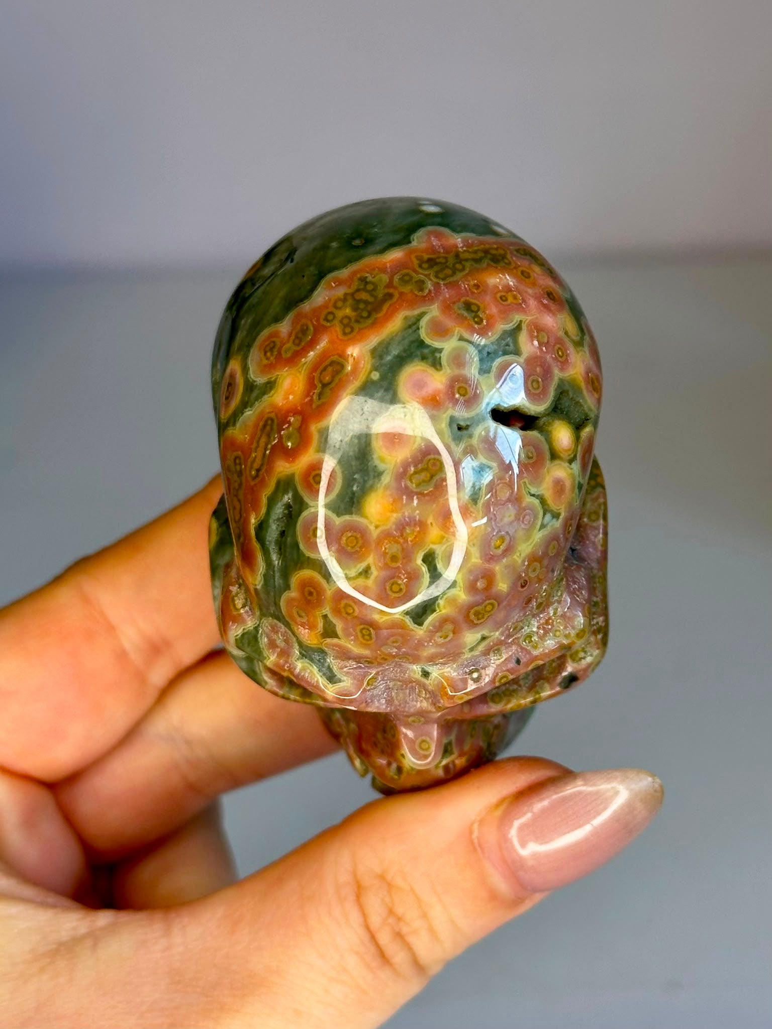 Ocean Jasper Eigth Vein Skull Carving