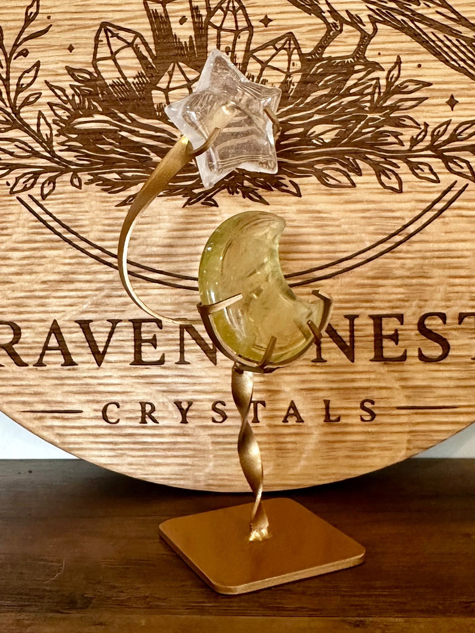 Citrine & Clear Quartz Celestial Moon & Star Display
