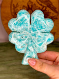Blue Aragonite Four Leaf Clover