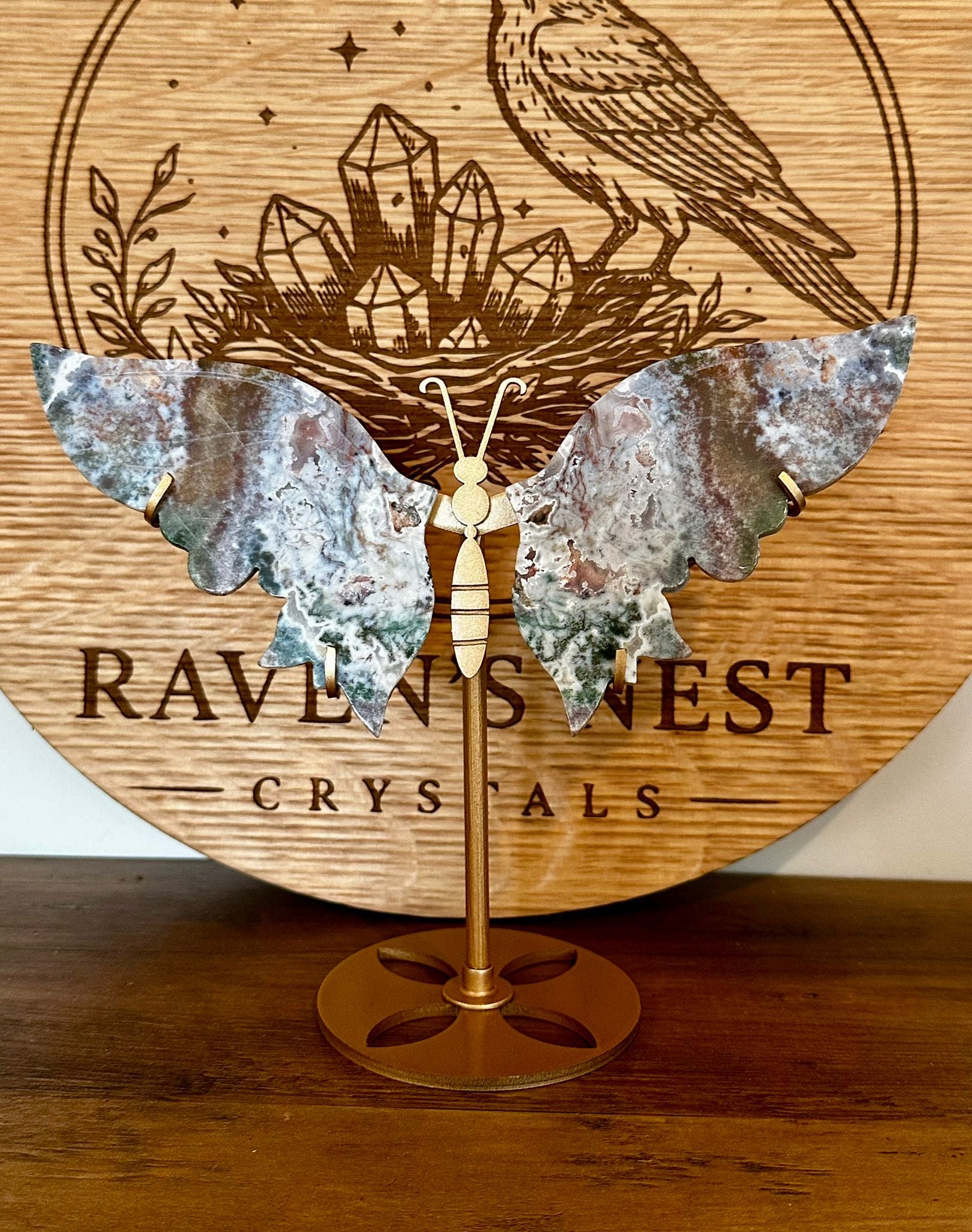 Druzy Pastel Ocean Jasper & Moss Agate Butterfly Wings