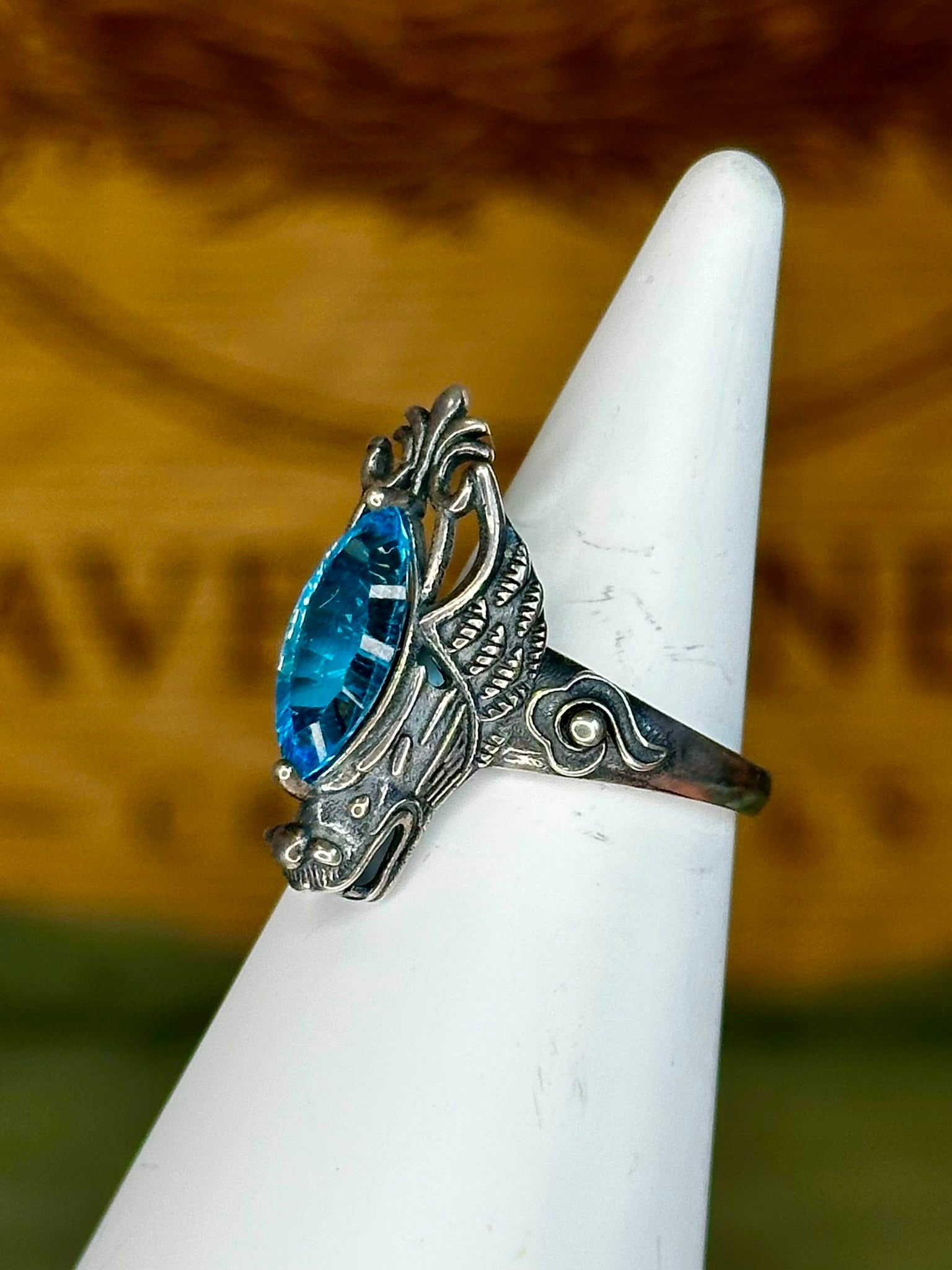 S925 Dragon Ring with Faceted Blue Topaz