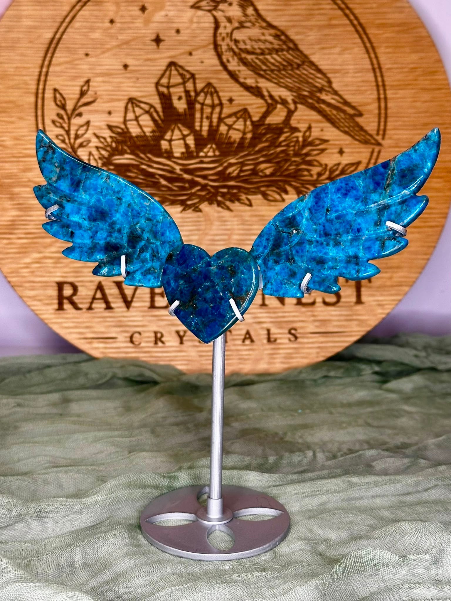 Dark Blue Apatite Angel Heart Wings