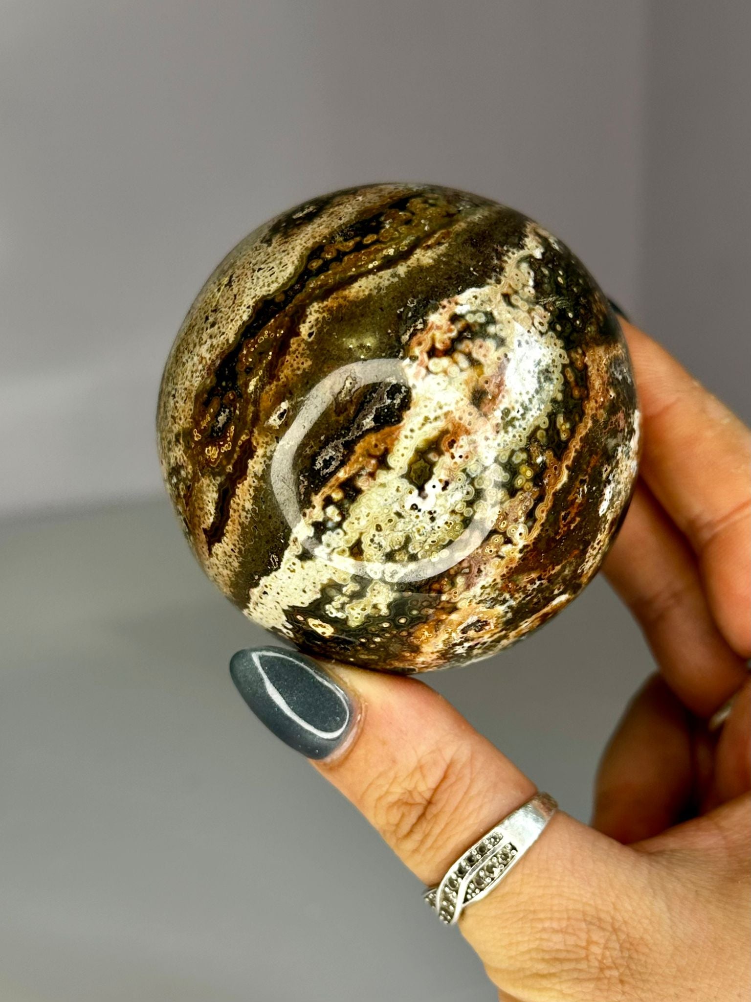 Black & Pink Druzy Ocean Jasper Sphere