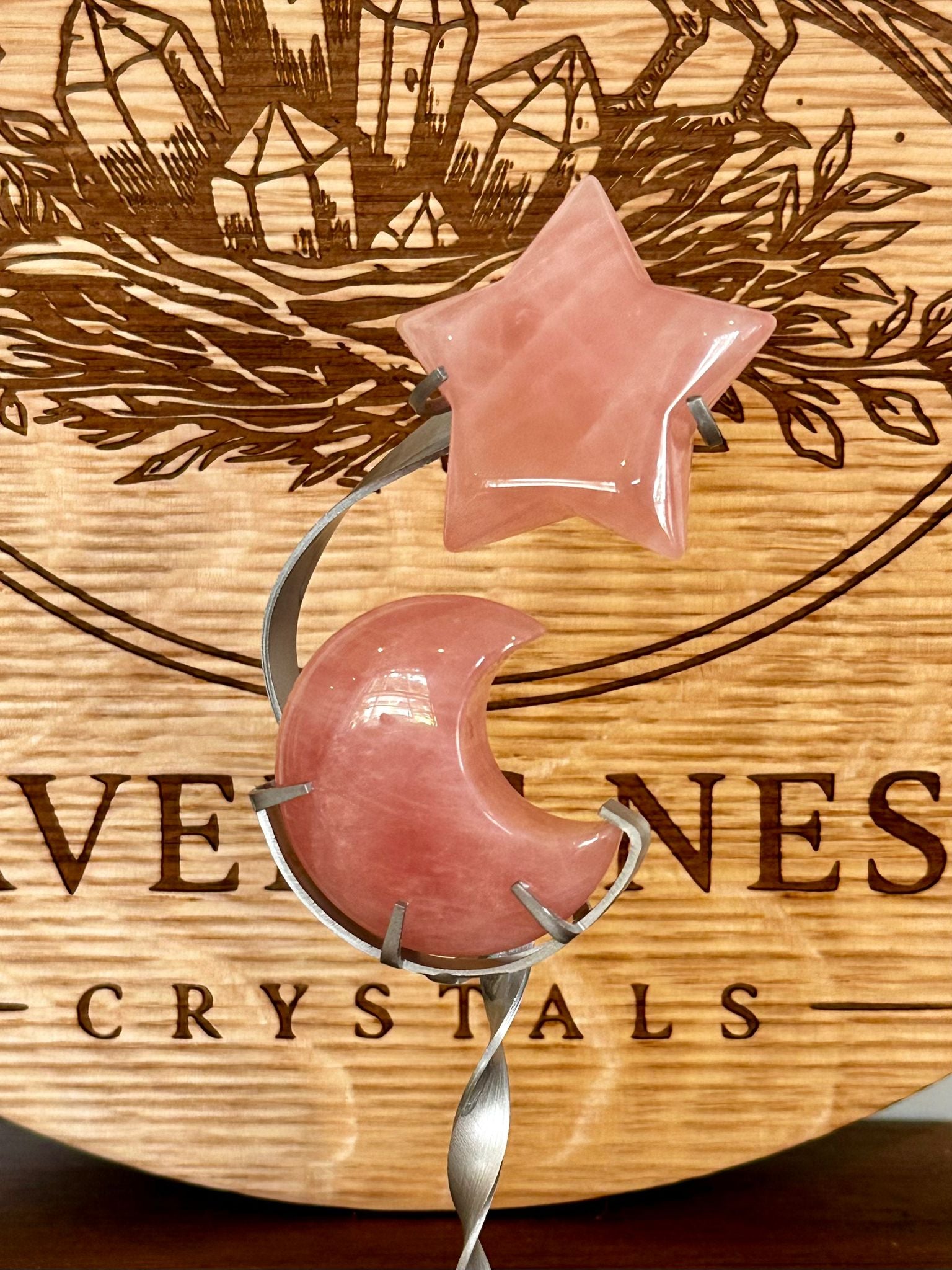 Rose Quartz Moon & Star Celestial Display