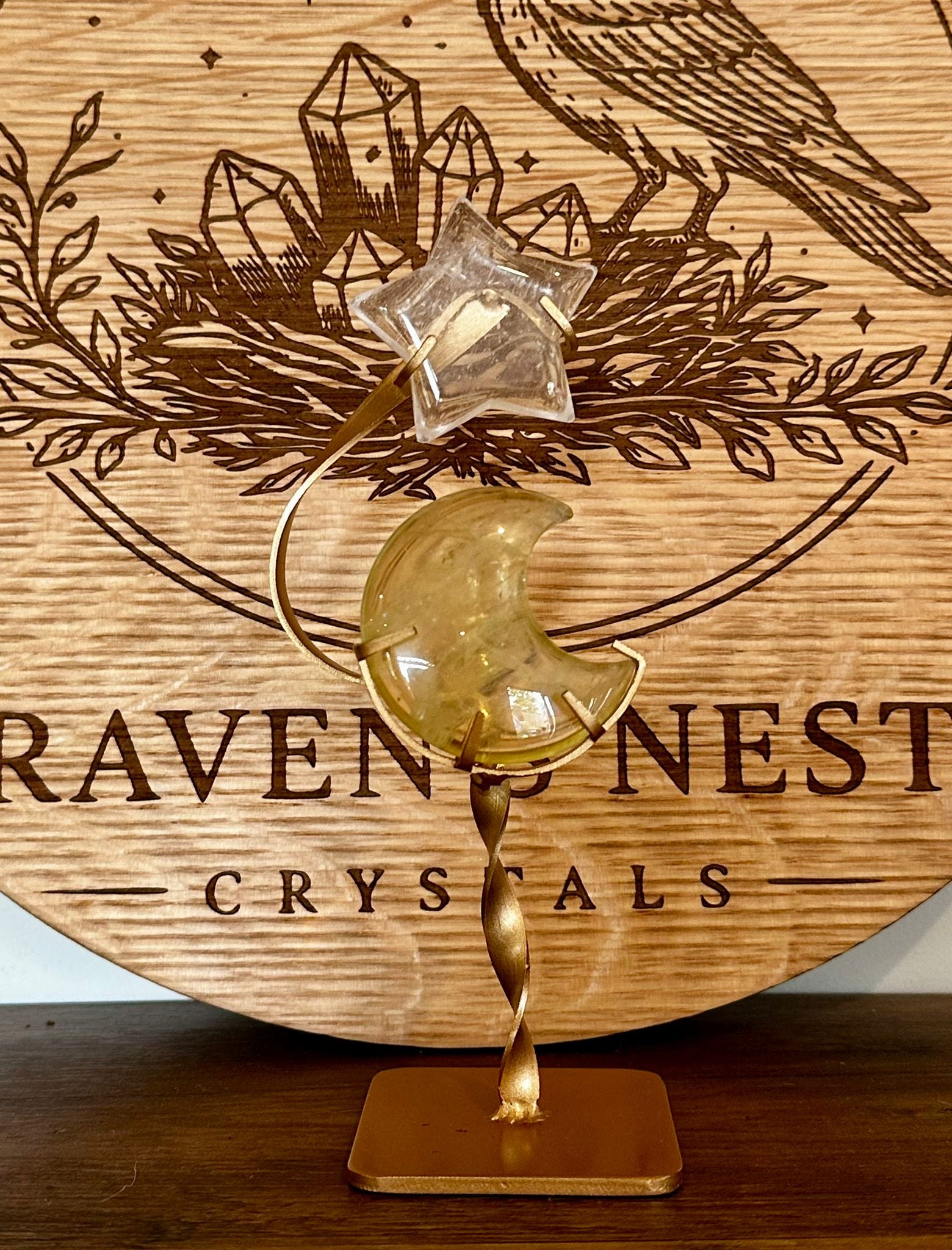 Citrine & Clear Quartz Celestial Moon & Star Display