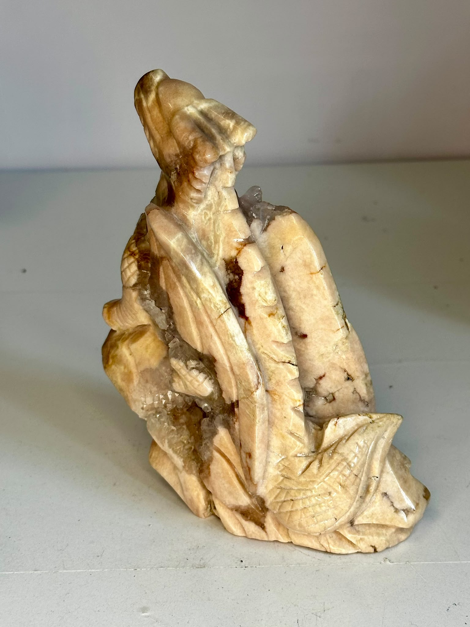 Hand-Carved Pink Amethyst Dragon with Druzy