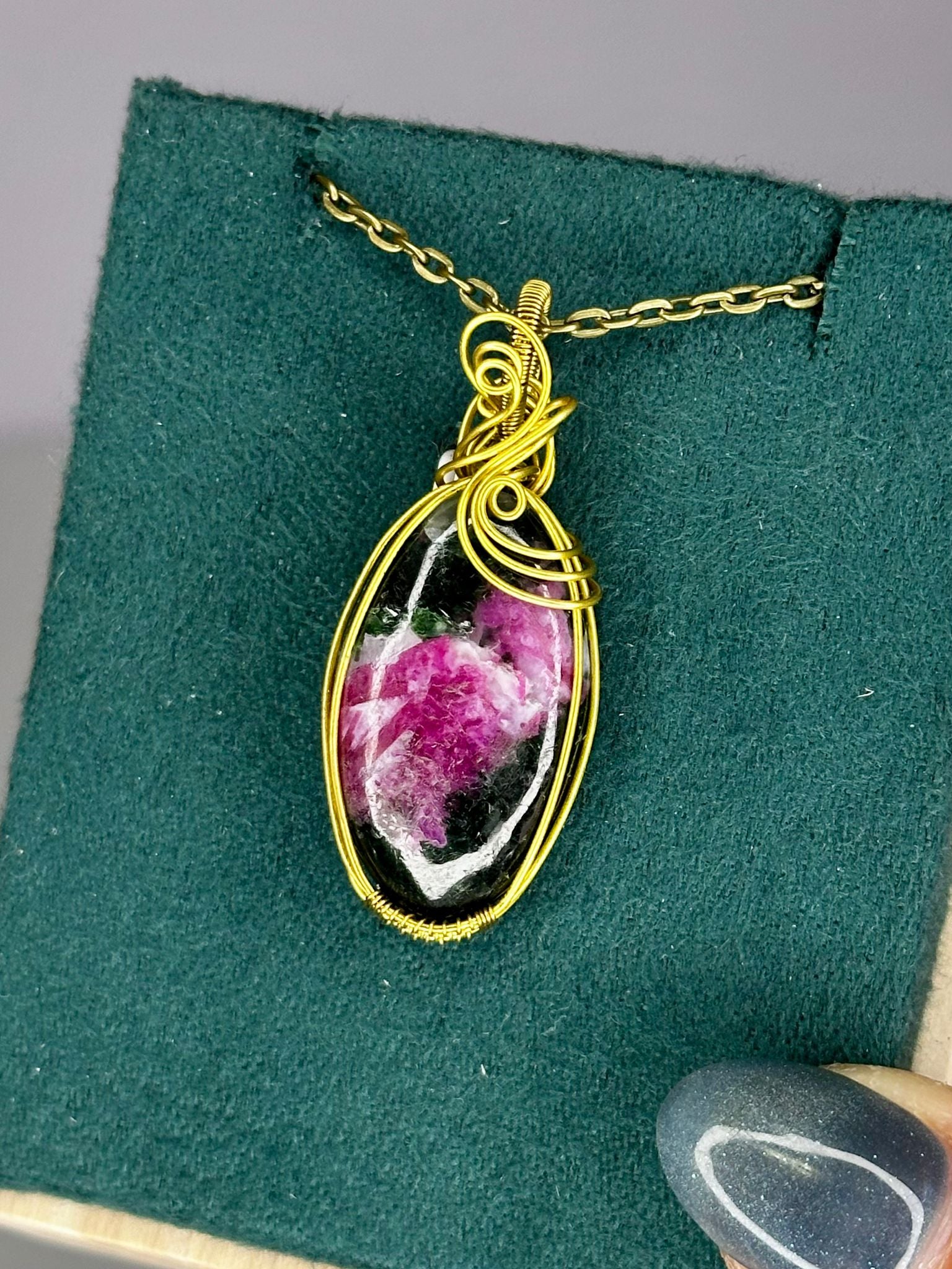 Gold Wire Wrapped Ruby in Zoisite Pendant