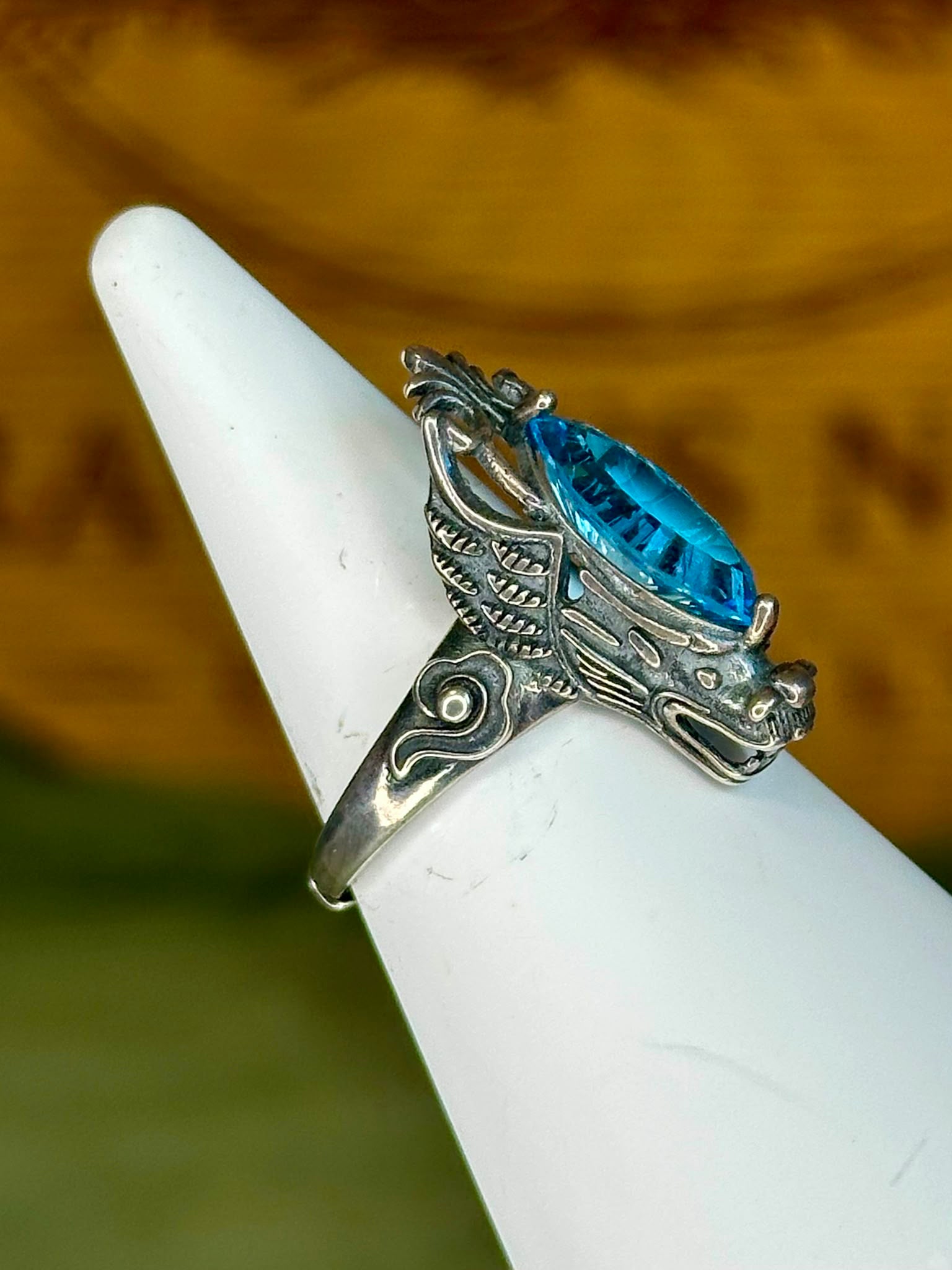 S925 Dragon Ring with Faceted Blue Topaz