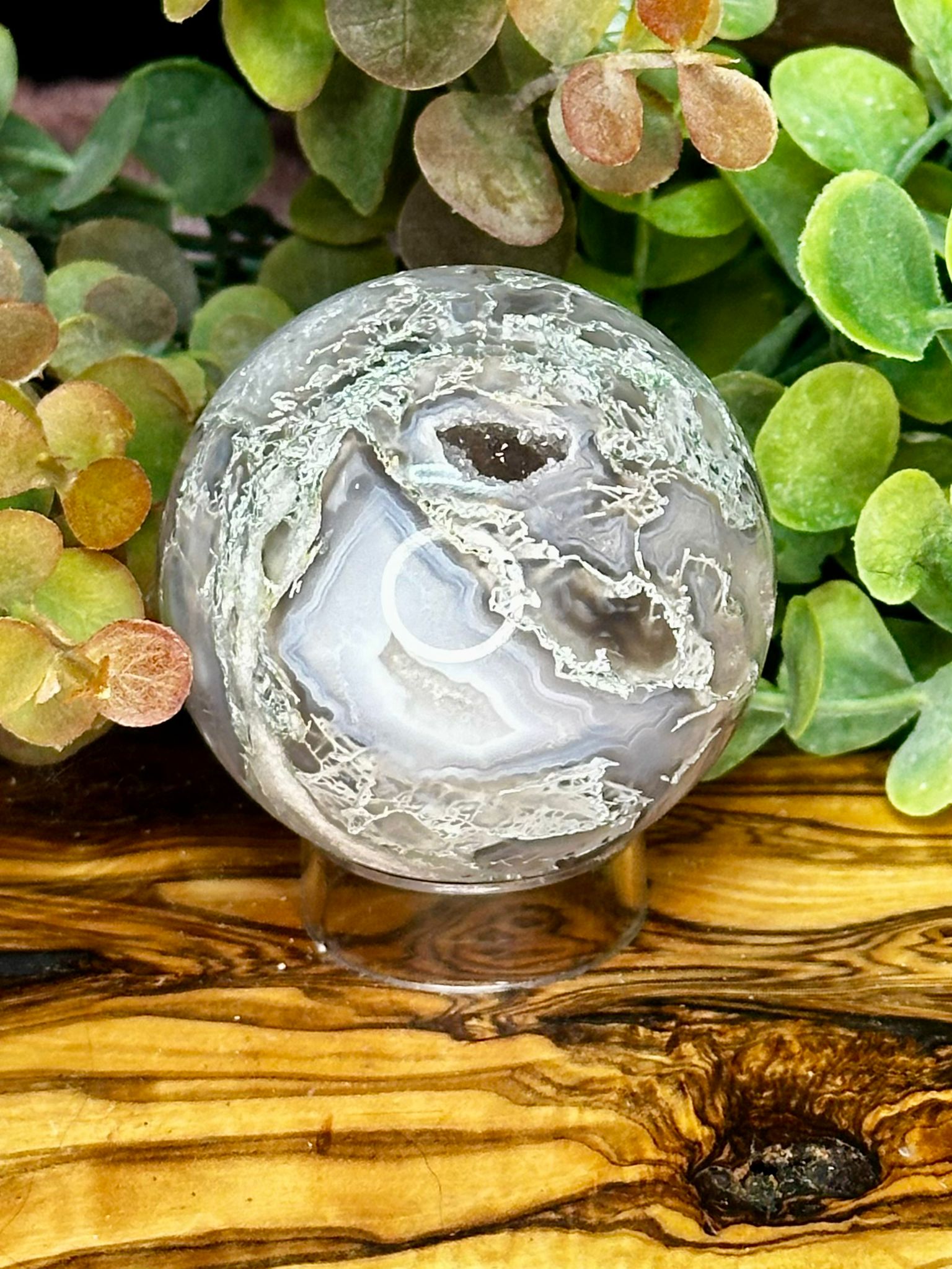 Druzy Grey Moss Agate Sphere