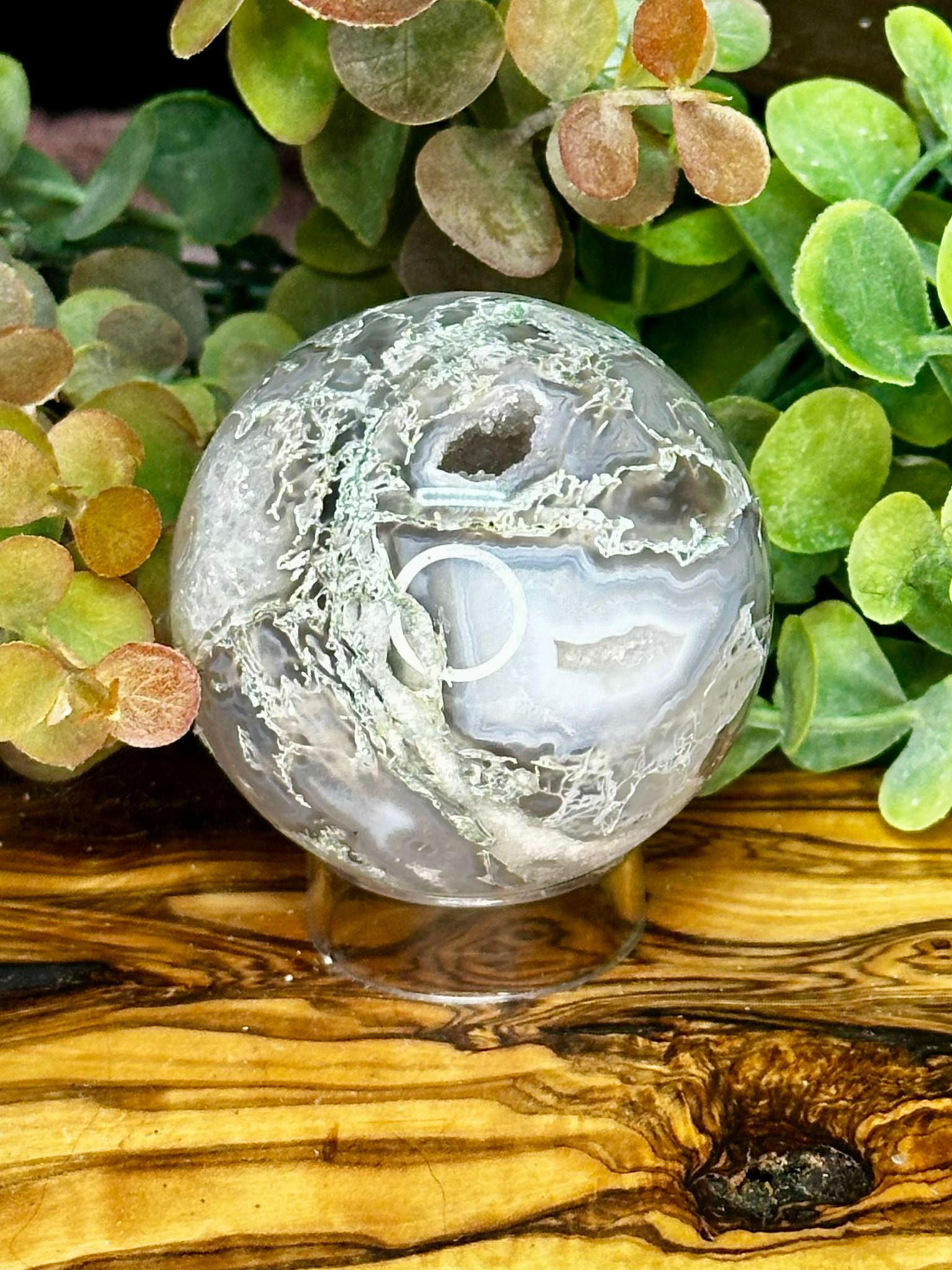 Druzy Grey Moss Agate Sphere