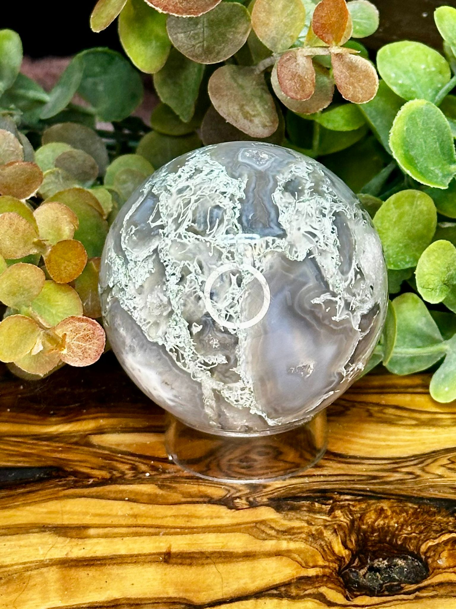 Druzy Grey Moss Agate Sphere