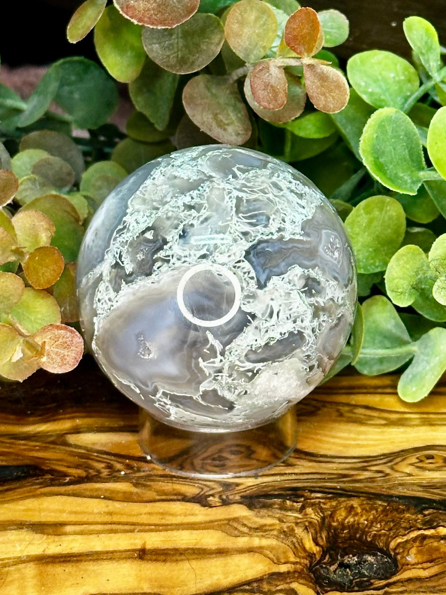 Druzy Grey Moss Agate Sphere