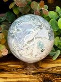 Blue Moss Agate Sphere with Pink Inclusions