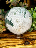Large Moss Agate Sphere with Quartz