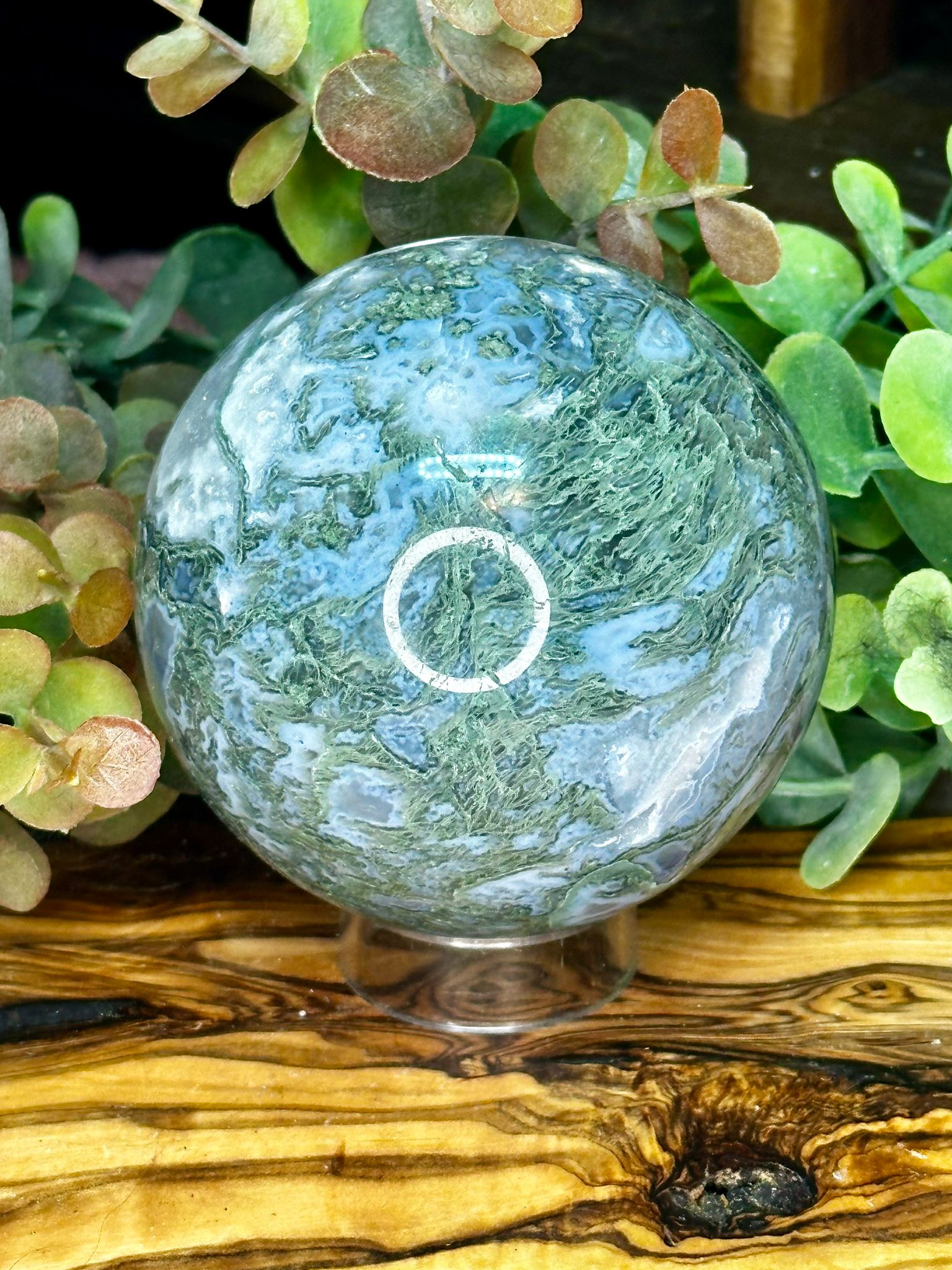 Blue Green Moss Agate Sphere
