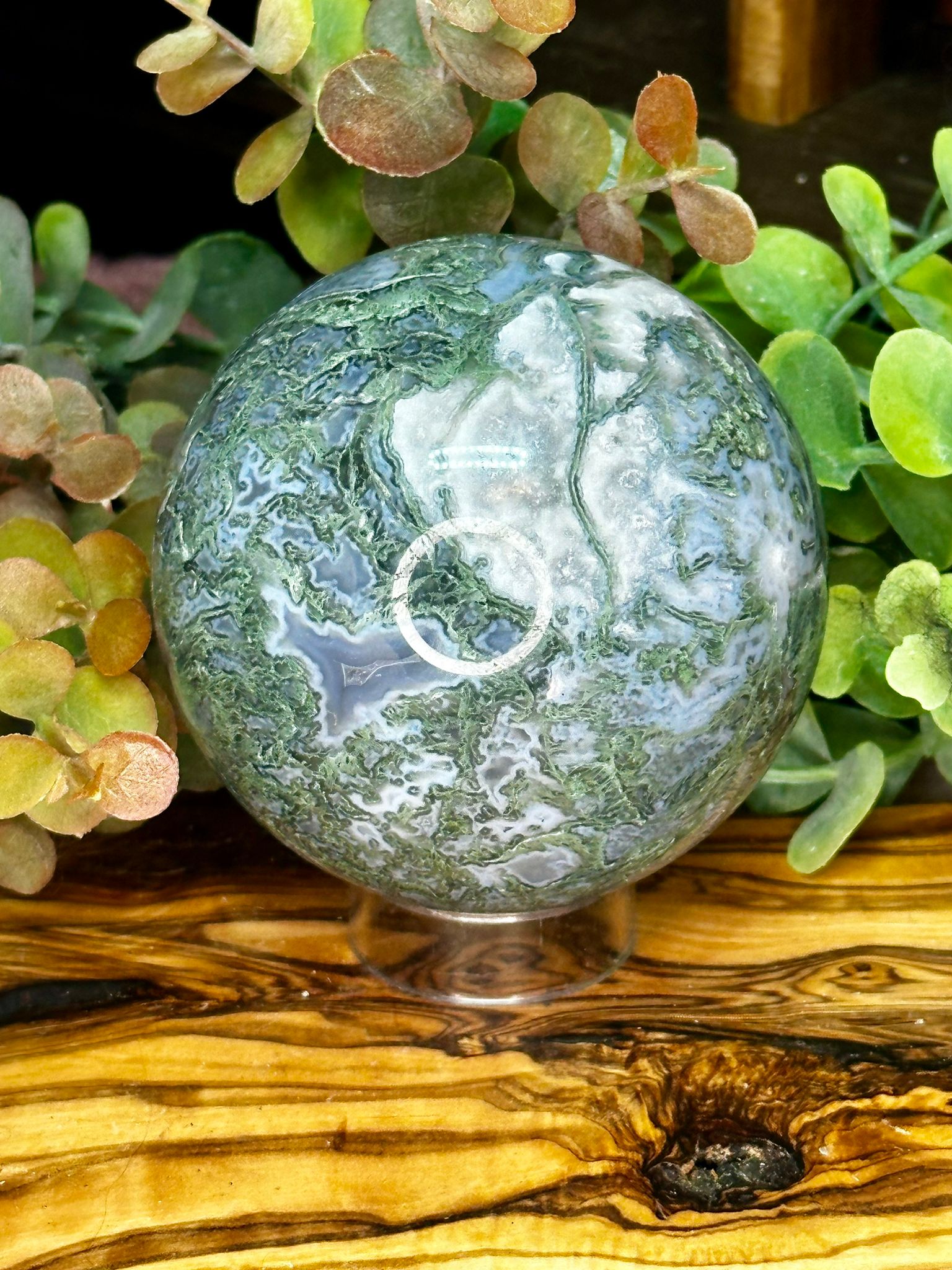 Blue Green Moss Agate Sphere