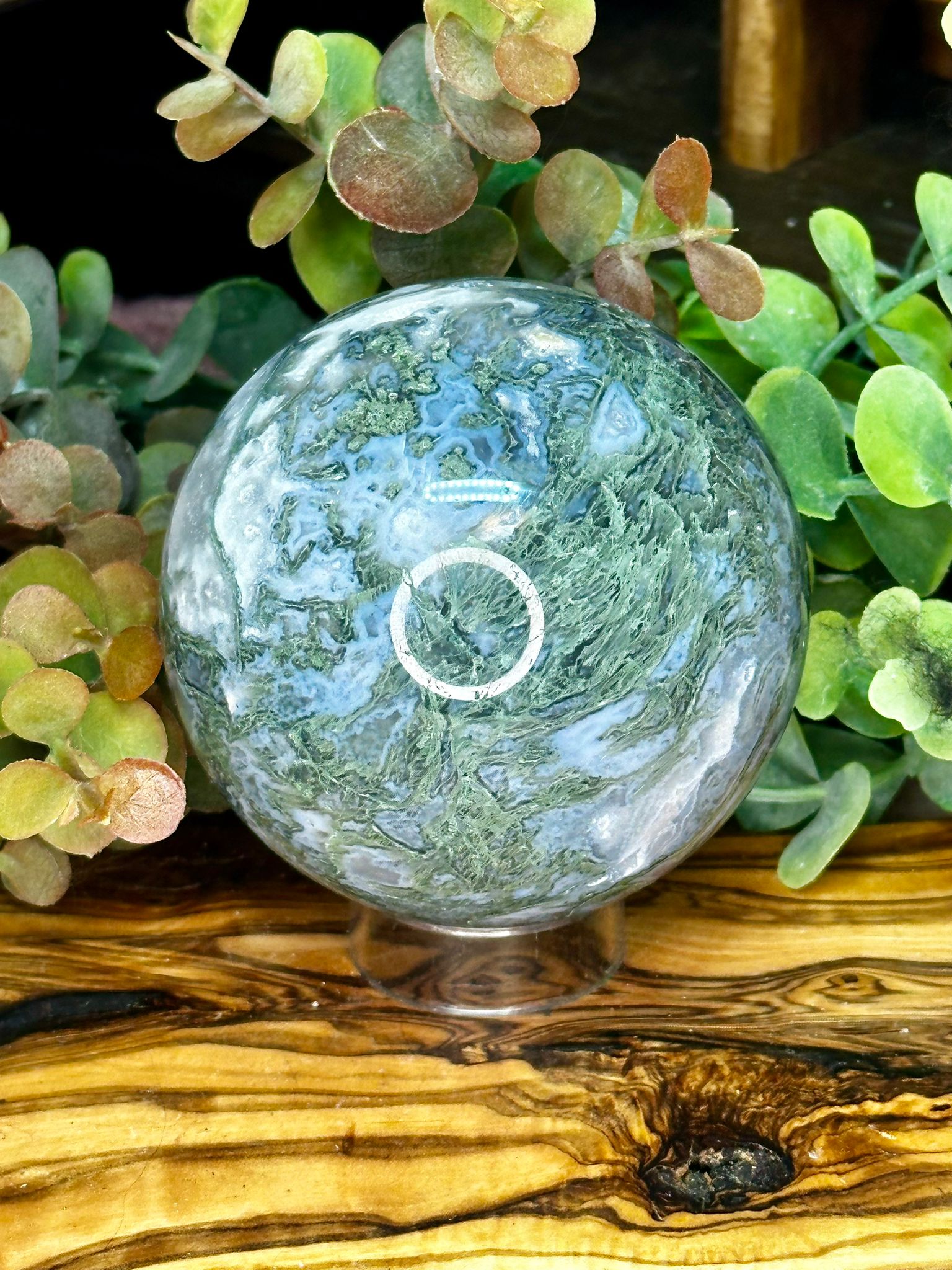 Blue Green Moss Agate Sphere