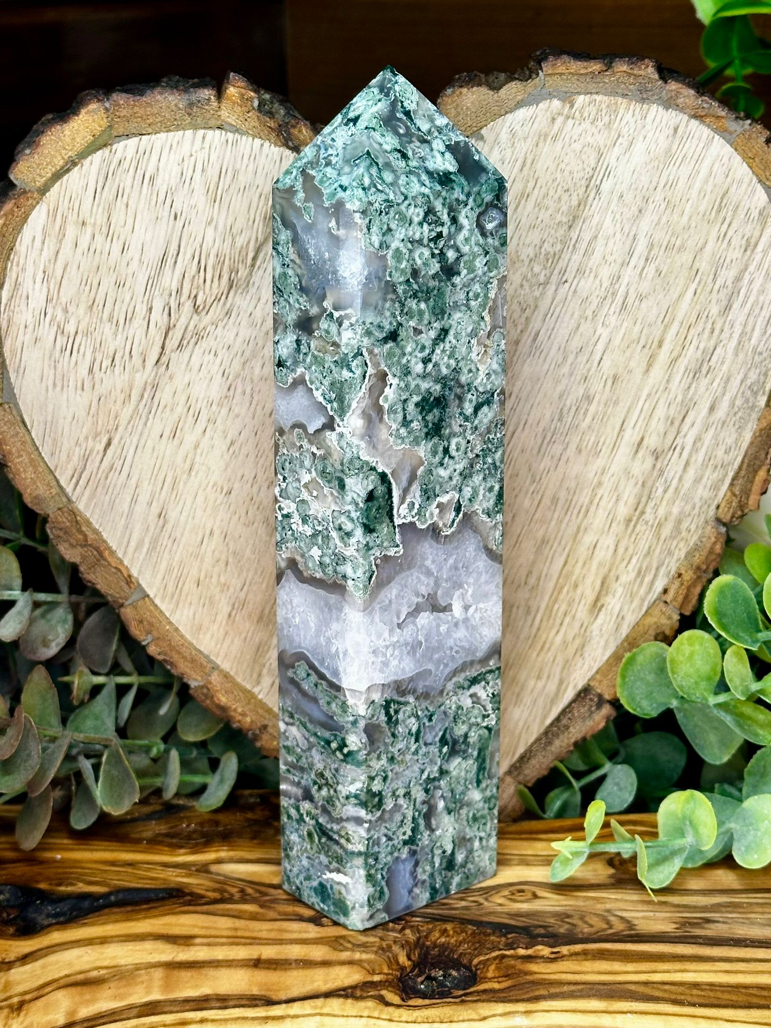 Large Moss Agate Tower 18cm