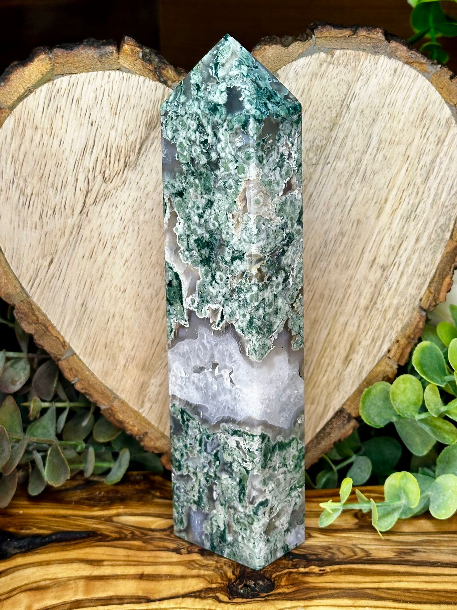 Large Moss Agate Tower 18cm