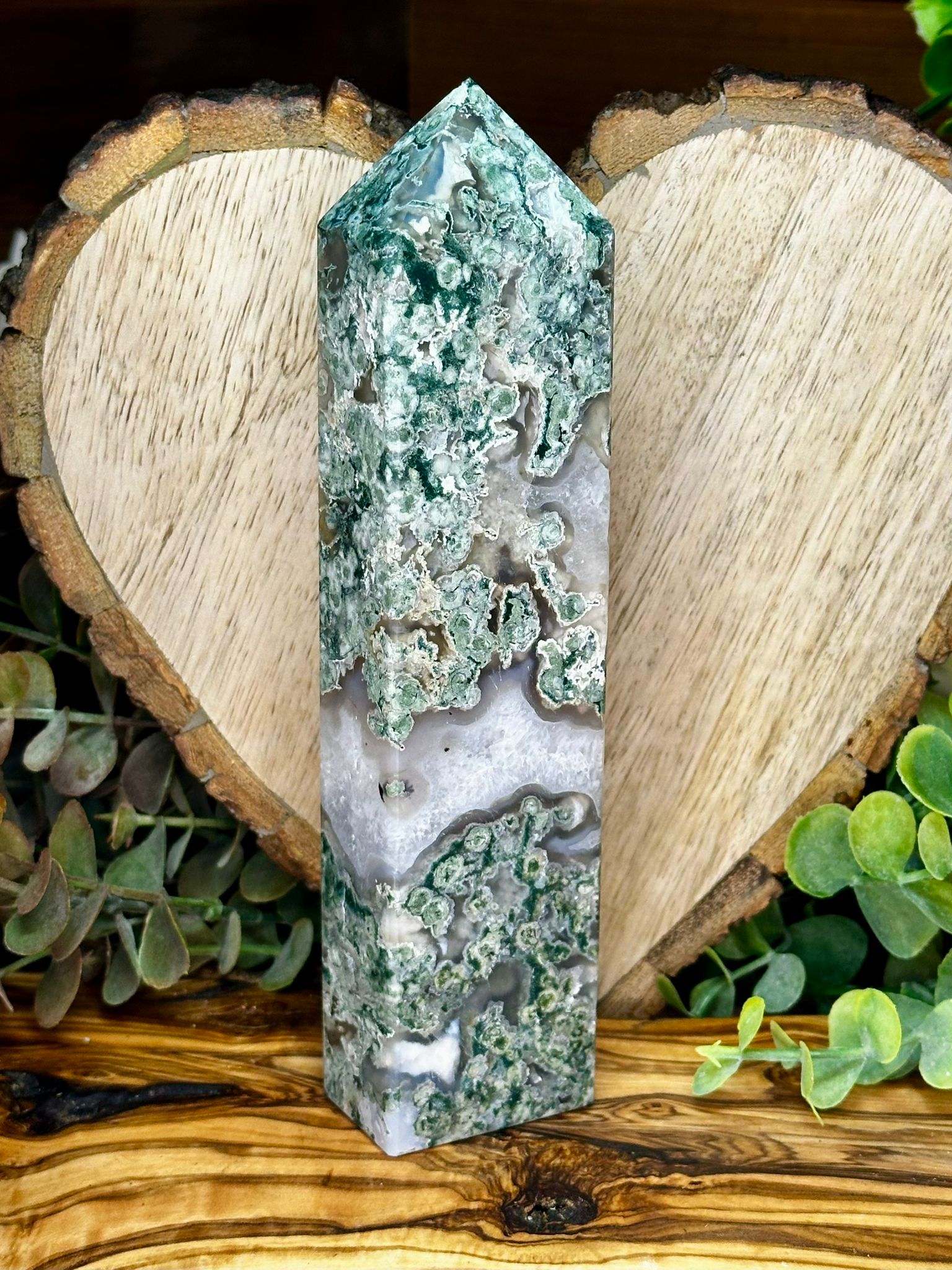 Large Moss Agate Tower 18cm