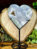 Large Druzy Moss Agate Heart with Stand