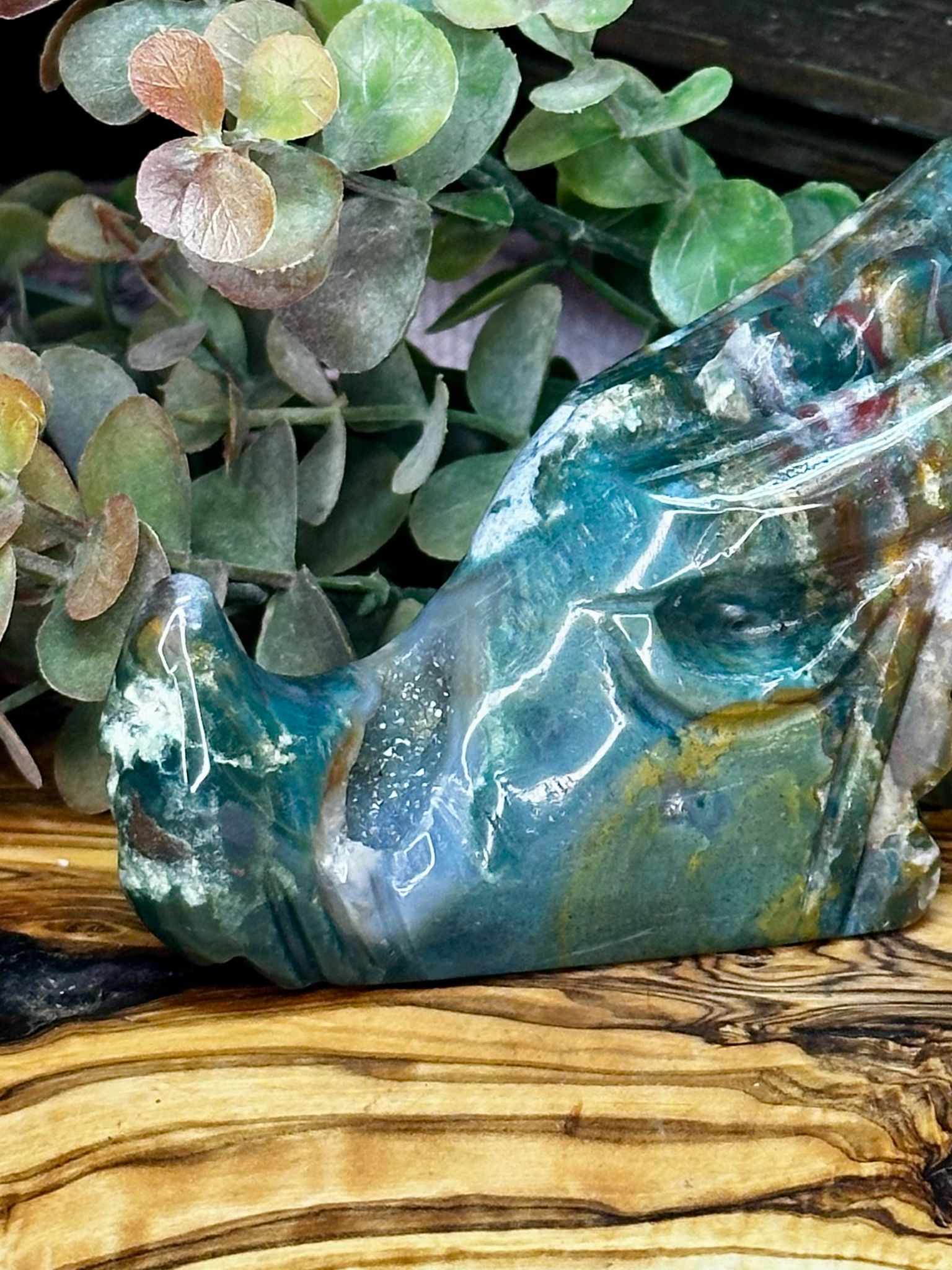 Druzy Ocean Jasper Dragon Head Carving
