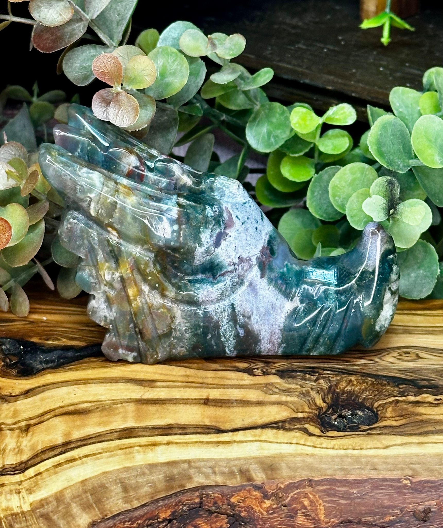 Druzy Ocean Jasper Dragon Head Carving