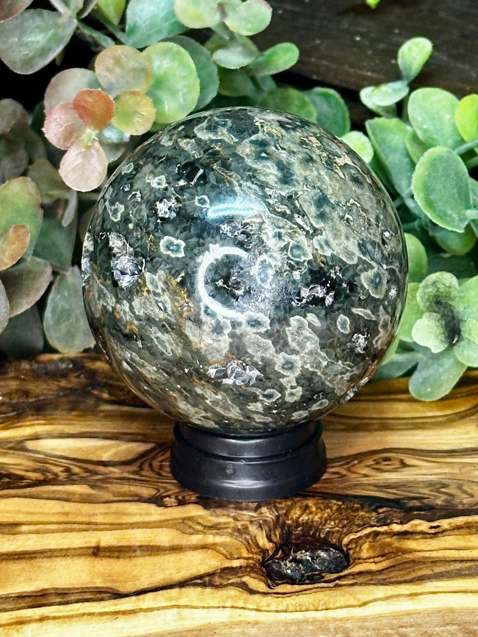 Dark Ocean Jasper Druzy Sphere