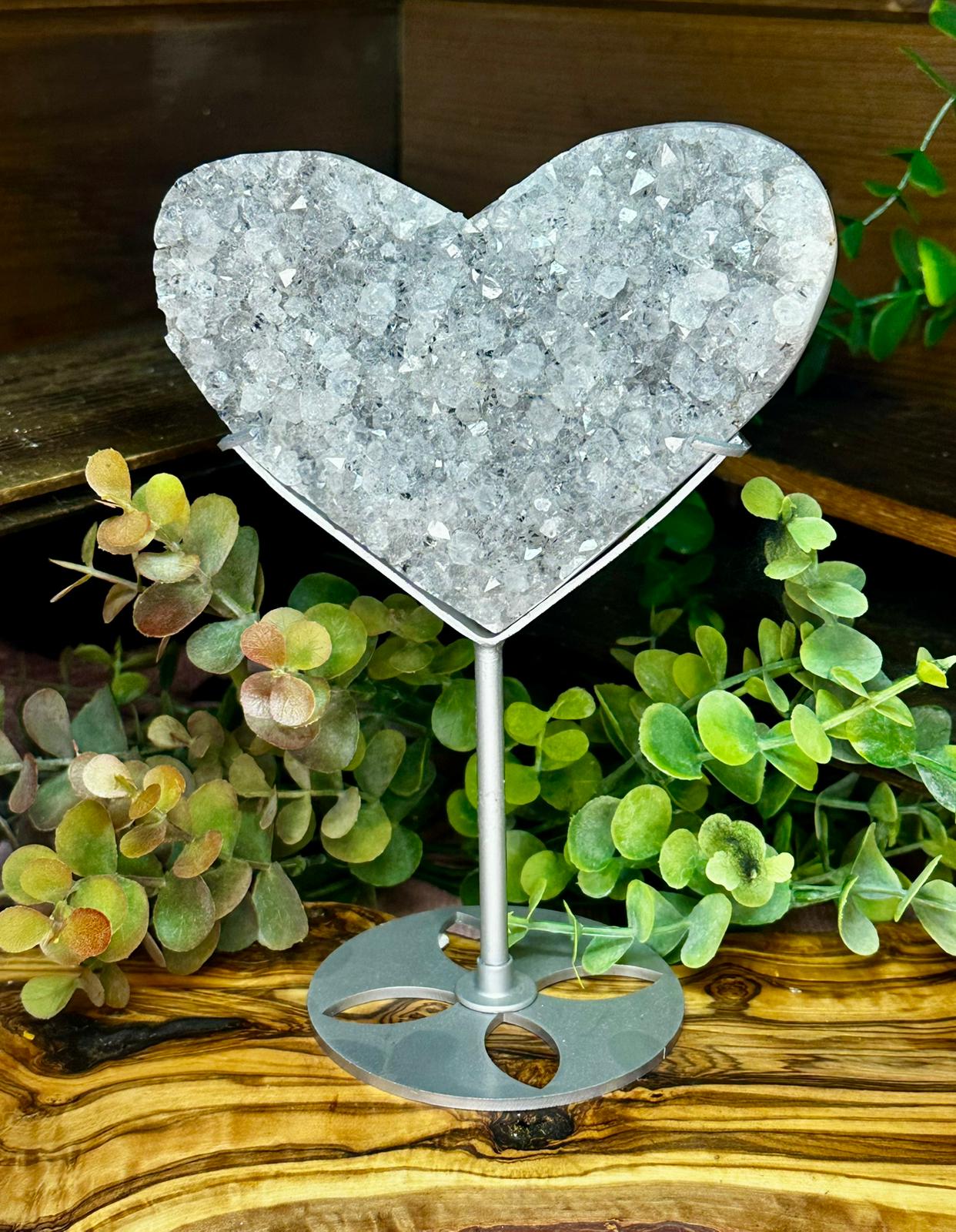 Large Druzy Dendritic Quartz Heart on Stand 17cm
