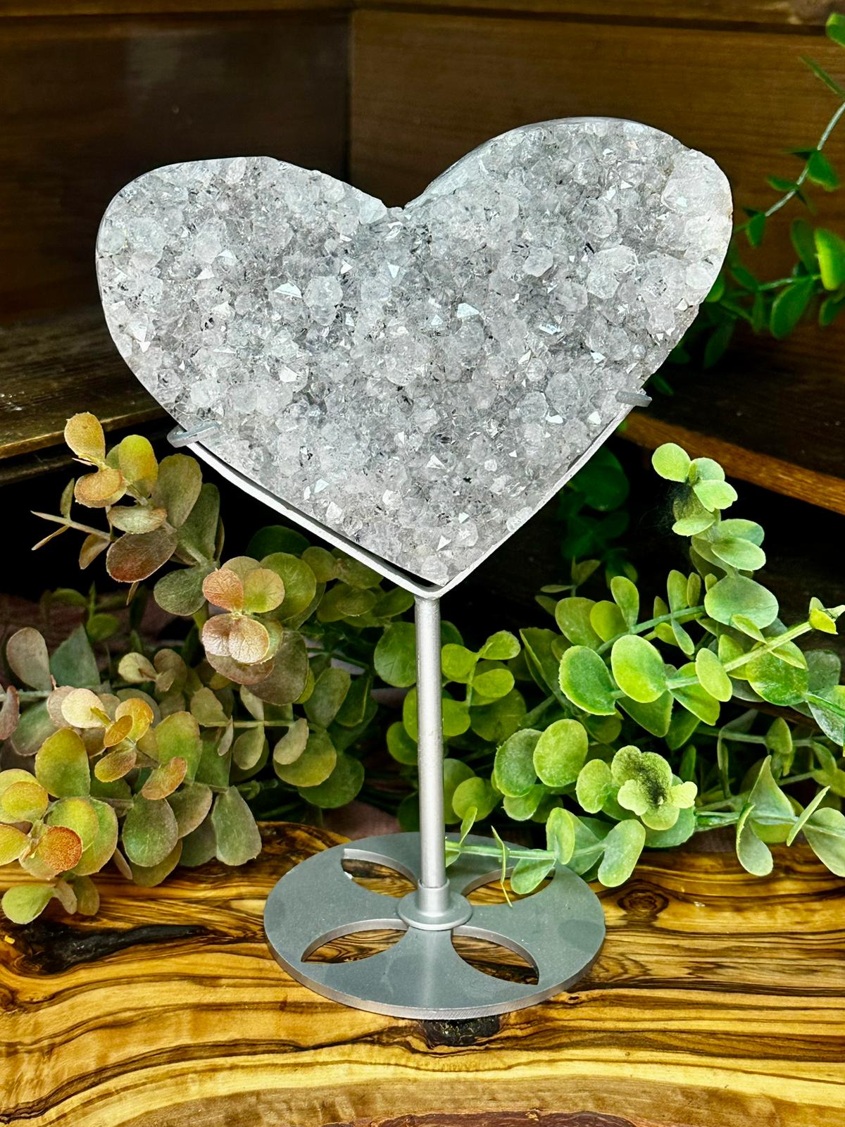 Large Druzy Dendritic Quartz Heart on Stand 17cm