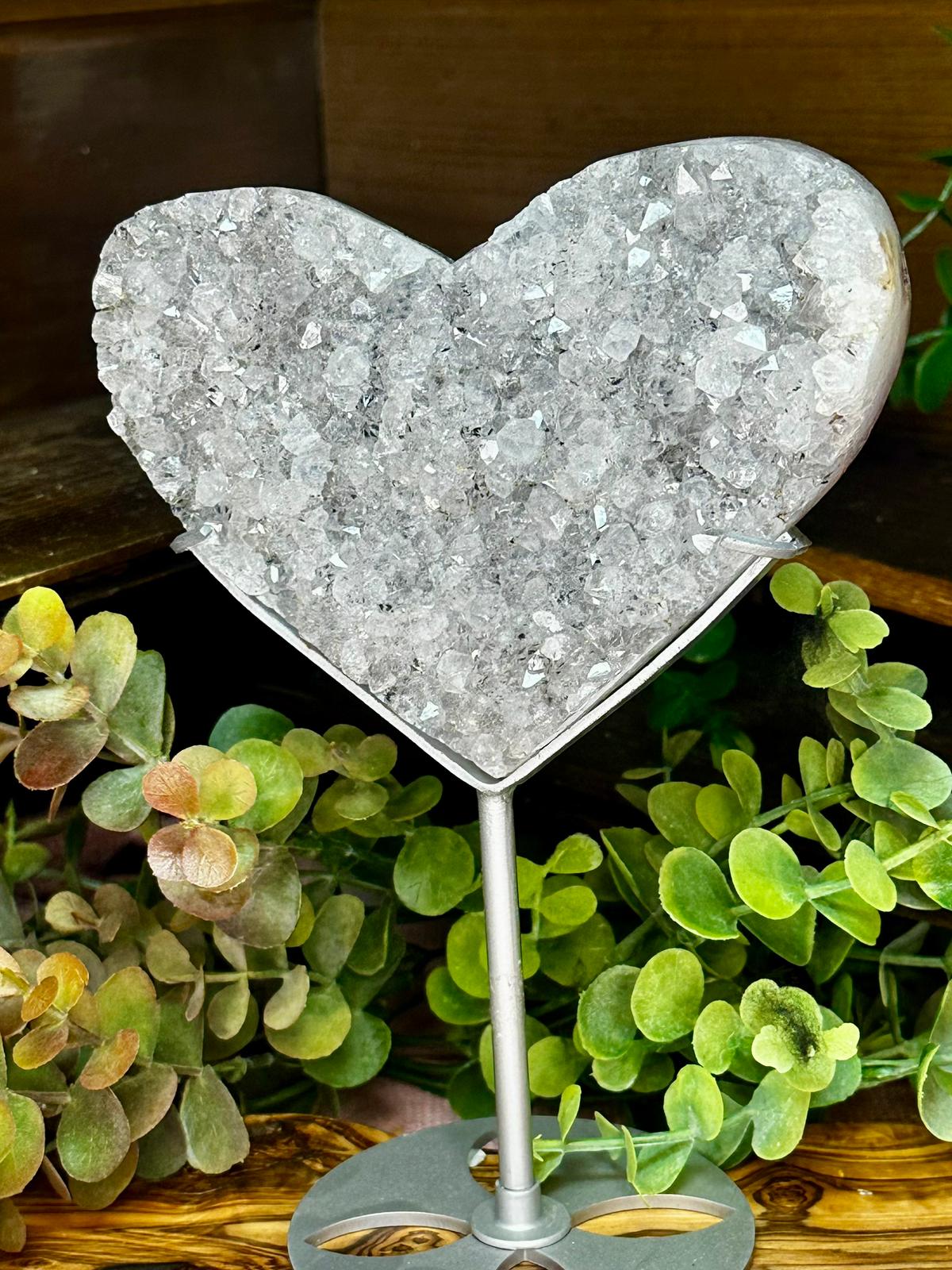 Large Druzy Dendritic Quartz Heart on Stand 17cm