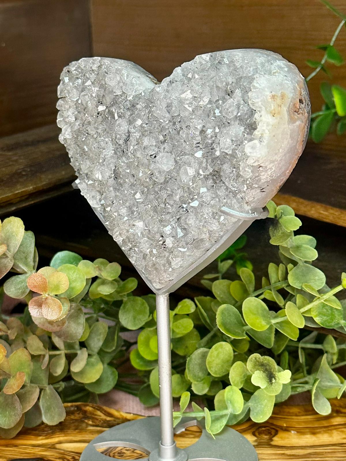 Large Druzy Dendritic Quartz Heart on Stand 17cm