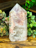 Large Pink Amethyst Tower with Quartz Druzy