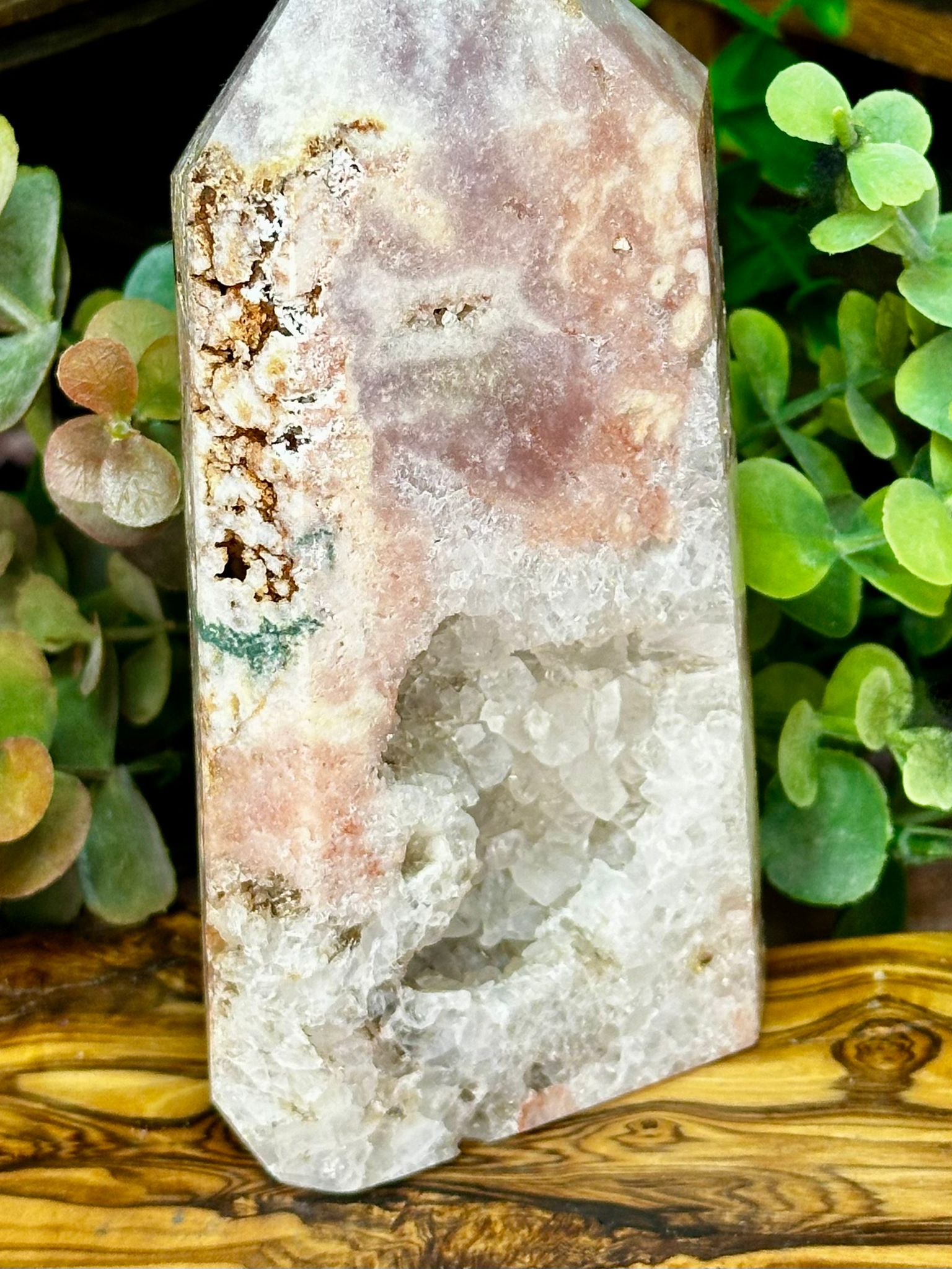 Large Pink Amethyst Tower with Quartz Druzy