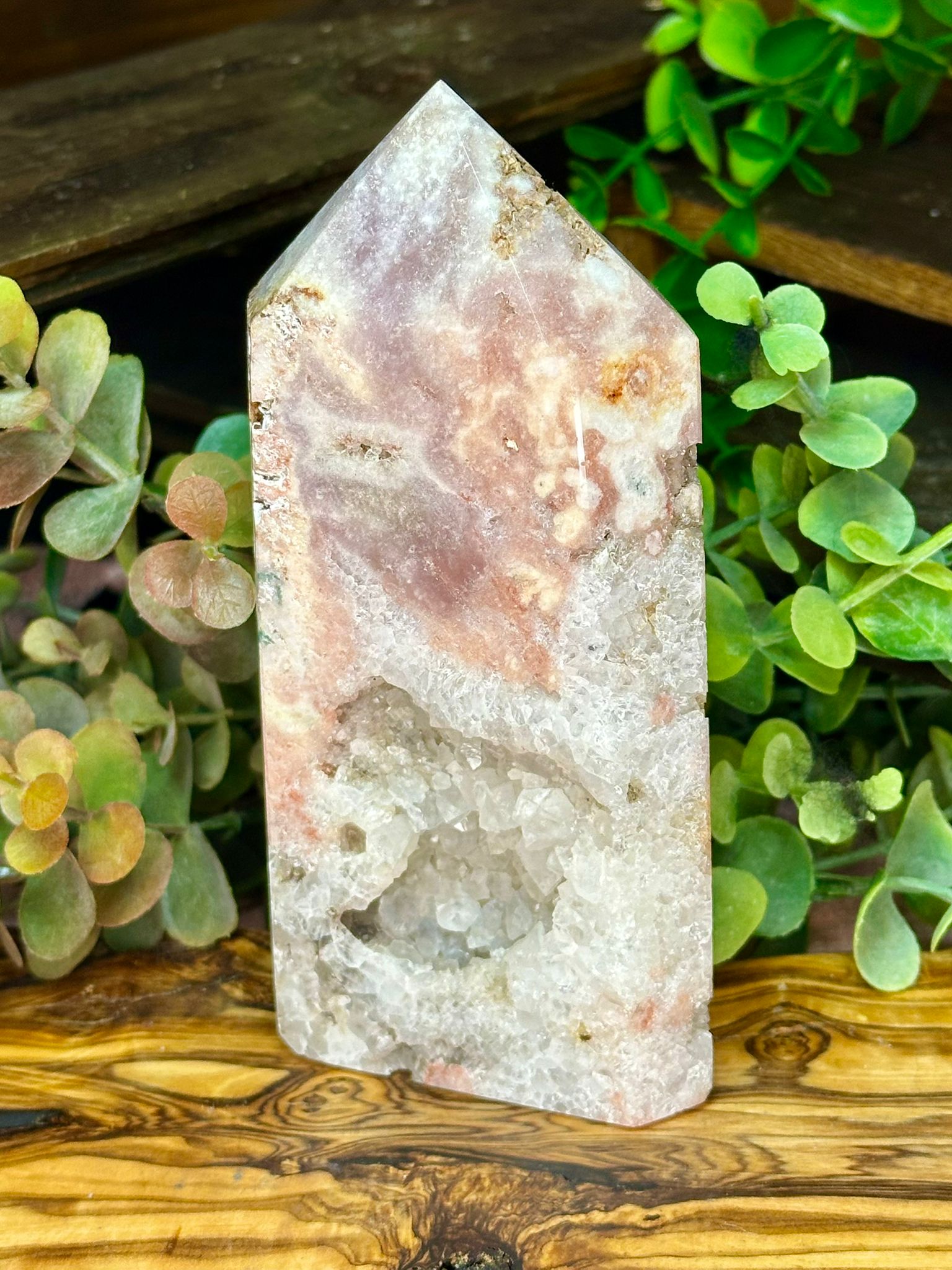 Large Pink Amethyst Tower with Quartz Druzy