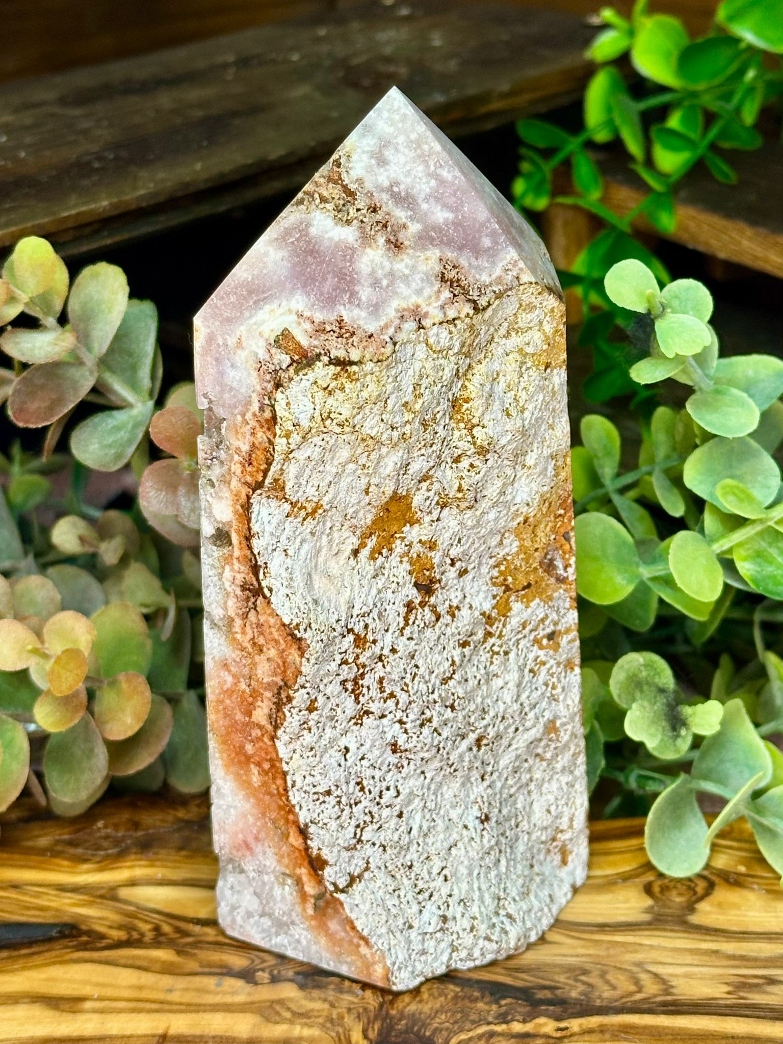 Large Pink Amethyst Tower with Quartz Druzy