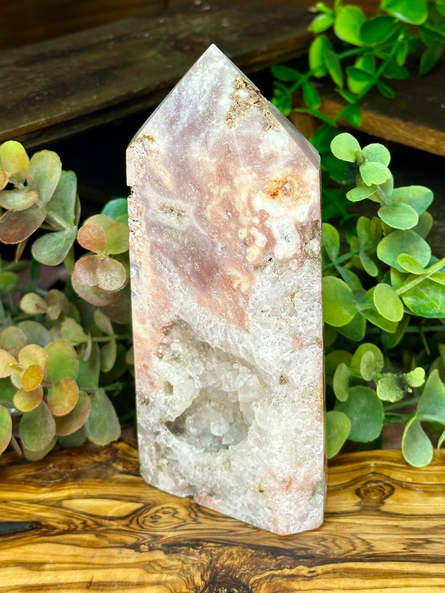 Large Pink Amethyst Tower with Quartz Druzy