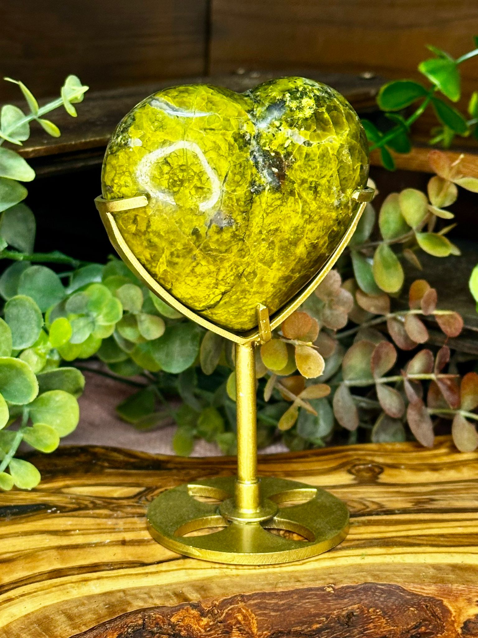 Green Opal Heart On Stand